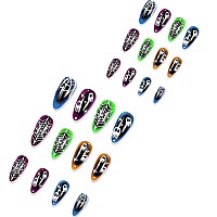 Imsohot Halloween Press On Nails Medium Almond Fake Nails Colorful Ombre Glossy Cute Ghost Glue On Nails Full Cover Stiletto Acr