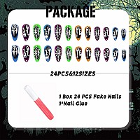 Imsohot Halloween Press On Nails Medium Almond Fake Nails Colorful Ombre Glossy Cute Ghost Glue On Nails Full Cover Stiletto Acr