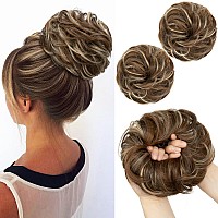 Sarla 2Pcs Messy Hair Bun Hair Pieces Wavy Curly Synthetic Updo Fake Scrunchies Ponytail Extension For Women Nut Multi