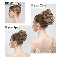 Sarla 2Pcs Messy Hair Bun Hair Pieces Wavy Curly Synthetic Updo Fake Scrunchies Ponytail Extension For Women Nut Multi