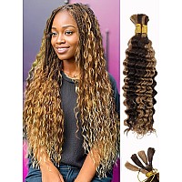 Ombre Braiding Hair 100G 22 Inch P427 Human Braiding Hair Deep Wave Honey Blonde Braiding Hair Highlight Water Wave Bulk Human