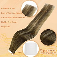 Full Shine Real Human Hair Extensions Tape In 16 Inch Balayage Invisible Tape In Hair Extensions Color Ombre Brown And Blonde 4