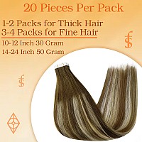 Full Shine Real Human Hair Extensions Tape In 16 Inch Balayage Invisible Tape In Hair Extensions Color Ombre Brown And Blonde 4