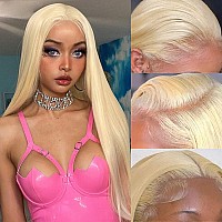 Myecool 28 Inch 613 Lace Front Wig Human Hair 13X4 Straight 613 Hd Lace Frontal Wig Human Hair Pre Plucked Bleached Knots For Bl