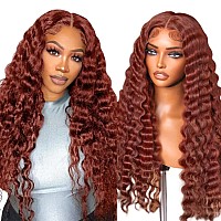 Dulove Reddish Brown Deep Wave Lace Front Wigs Human Hair Pre Plucked With Baby Hair Glueless 13X4 Hd Transparent Lace Front Wig