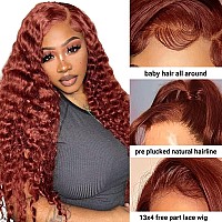 Dulove Reddish Brown Deep Wave Lace Front Wigs Human Hair Pre Plucked With Baby Hair Glueless 13X4 Hd Transparent Lace Front Wig