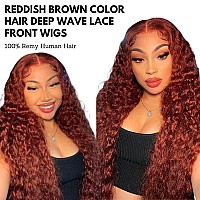 Dulove Reddish Brown Deep Wave Lace Front Wigs Human Hair Pre Plucked With Baby Hair Glueless 13X4 Hd Transparent Lace Front Wig