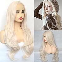 Bluple Platinum Blonde 60 Lace Front Wig Long Natural Wavy Heat Resistant Synthetic Hair Replacement Full Wigs Middle Part For