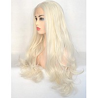 Bluple Platinum Blonde 60 Lace Front Wig Long Natural Wavy Heat Resistant Synthetic Hair Replacement Full Wigs Middle Part For