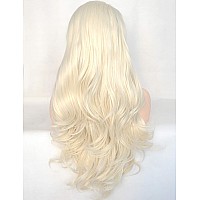 Bluple Platinum Blonde 60 Lace Front Wig Long Natural Wavy Heat Resistant Synthetic Hair Replacement Full Wigs Middle Part For