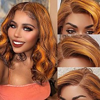 Ginger Bob Wig Human Hair 13X4 Frontal Lace Wig 14 Inch Body Wave 4350 Colored Hd Lace Front Wigs Human Hair Pre Plucked Orang