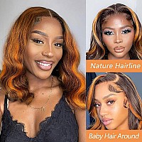 Ginger Bob Wig Human Hair 13X4 Frontal Lace Wig 14 Inch Body Wave 4350 Colored Hd Lace Front Wigs Human Hair Pre Plucked Orang