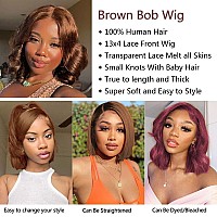 Chocolate Brown Bob Wig Human Hair 13X4 Frontal Lace Wig 16 Inch Body Wave Hd Lace Front Wigs Human Hair Pre Plucked Glueless Bo