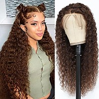 Msclara Chocolate Brown Lace Front Wigs Human Hair 180 Density 13X4 Deep Wave Lace Front Wigs Human Hair Pre Plucked Brown Colo