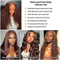 Msclara Chocolate Brown Lace Front Wigs Human Hair 180 Density 13X4 Deep Wave Lace Front Wigs Human Hair Pre Plucked Brown Colo