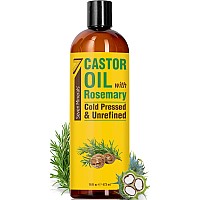 Seven Minerals Cold Pressed Castor Oil With Rosemary 16 Fl Oz Bottle Unrefined Hexane Free Hair Growth Thicker Eyelashe