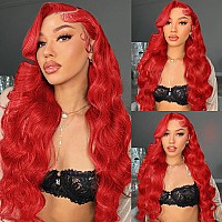 Cloudeer Red Human Hair Lace Front Wigs 13X4 Hd Lace Front Wigs Human Hair Pre Plucked Red Body Wave Human Hair Wig 180 Density