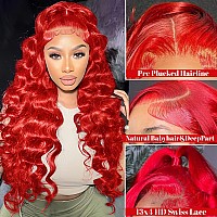 Cloudeer Red Human Hair Lace Front Wigs 13X4 Hd Lace Front Wigs Human Hair Pre Plucked Red Body Wave Human Hair Wig 180 Density