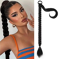 Charsun 20Inch Long Braided Ponytail Extensions For Women Straight Wrap Around Hair Extensions With Hair Tie Natural Soft Diy