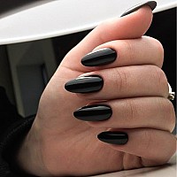 Yosomk Black Press On Nails Medium Almond Fake Nails With Solid Color Designs Glossy Full Cover False Nails For Women And Girls