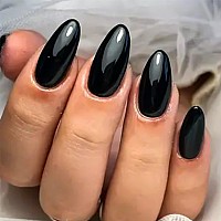 Yosomk Black Press On Nails Medium Almond Fake Nails With Solid Color Designs Glossy Full Cover False Nails For Women And Girls