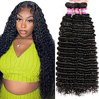 Hntl Deep Wave Bundles Human Hair 12A Brazilian Virgin Human Hair 3 Bundles 28 28 28 Inch Brazilian Remy Human Hair Weave Bundle