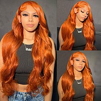 Otinid 32 Inch Ginger Lace Front Wigs Human Hair 13X4 Hd Lace Front Wigs Human Hair Pre Plucked Ginger Body Wave Human Hair Wig