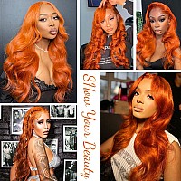 Otinid 32 Inch Ginger Lace Front Wigs Human Hair 13X4 Hd Lace Front Wigs Human Hair Pre Plucked Ginger Body Wave Human Hair Wig