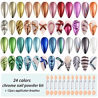 Fcozpjk 24 Colors Chrome Nail Powder Set Metallic Mirror Effect Gold Silver Pink Chrome Nail Powder White Pearl Iridescent Multi