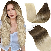 Laavoo Hair Extensions Tape In Human Hair Ombre Blonde Tape In Hair Extensions Light Brown Ombre To Platinum Blonde Tape In Huma