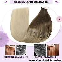 Laavoo Hair Extensions Tape In Human Hair Ombre Blonde Tape In Hair Extensions Light Brown Ombre To Platinum Blonde Tape In Huma