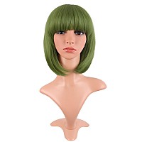 Mapofbeauty 12 Inch 30 Cm Fashion Lady Short Straight Synthetic Flat Bangs Bob Wig Olive Green