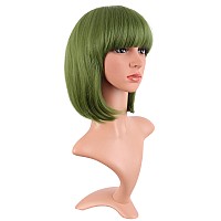 Mapofbeauty 12 Inch 30 Cm Fashion Lady Short Straight Synthetic Flat Bangs Bob Wig Olive Green