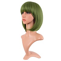 Mapofbeauty 12 Inch 30 Cm Fashion Lady Short Straight Synthetic Flat Bangs Bob Wig Olive Green