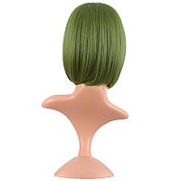 Mapofbeauty 12 Inch 30 Cm Fashion Lady Short Straight Synthetic Flat Bangs Bob Wig Olive Green