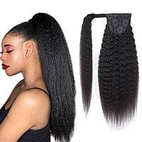 Ponytail Human Hair Extensions Magic Paste Extensions Kinky Straight Human Hair Afro Yaki Ponytail For Black Women Natural Black