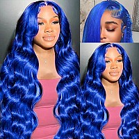 Blue Wig Human Hair 13X4 Blue Lace Front Wig Human Hair Pre Plucked Body Wave Blue Lace Front Wigs Human Hair 12A Blue Human Hai