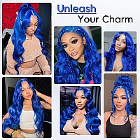 Blue Wig Human Hair 13X4 Blue Lace Front Wig Human Hair Pre Plucked Body Wave Blue Lace Front Wigs Human Hair 12A Blue Human Hai