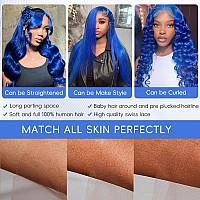 Blue Wig Human Hair 13X4 Blue Lace Front Wig Human Hair Pre Plucked Body Wave Blue Lace Front Wigs Human Hair 12A Blue Human Hai