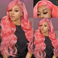 Xiapay 30 Inch Pink Lace Front Wigs Human Hair Colored 13X4 Pink Wig Human Hair Pink Body Wave Lace Front Wigs Human Hair Pre Pl