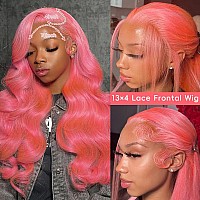 Xiapay 30 Inch Pink Lace Front Wigs Human Hair Colored 13X4 Pink Wig Human Hair Pink Body Wave Lace Front Wigs Human Hair Pre Pl