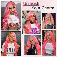 Xiapay 30 Inch Pink Lace Front Wigs Human Hair Colored 13X4 Pink Wig Human Hair Pink Body Wave Lace Front Wigs Human Hair Pre Pl