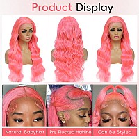 Xiapay 30 Inch Pink Lace Front Wigs Human Hair Colored 13X4 Pink Wig Human Hair Pink Body Wave Lace Front Wigs Human Hair Pre Pl