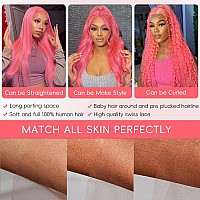 Xiapay 30 Inch Pink Lace Front Wigs Human Hair Colored 13X4 Pink Wig Human Hair Pink Body Wave Lace Front Wigs Human Hair Pre Pl