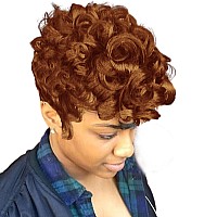 Pixie Cut Wigs Short Pixie Brown Wigs For Women Short Curly Hair Layered Wavy Pixie Wigs With Bangs Auburn Curly Hair Wigs Short