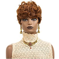 Pixie Cut Wigs Short Pixie Brown Wigs For Women Short Curly Hair Layered Wavy Pixie Wigs With Bangs Auburn Curly Hair Wigs Short