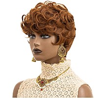 Pixie Cut Wigs Short Pixie Brown Wigs For Women Short Curly Hair Layered Wavy Pixie Wigs With Bangs Auburn Curly Hair Wigs Short