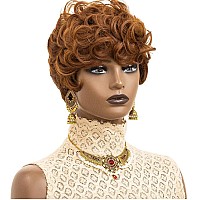 Pixie Cut Wigs Short Pixie Brown Wigs For Women Short Curly Hair Layered Wavy Pixie Wigs With Bangs Auburn Curly Hair Wigs Short