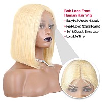 Blonde Bob Wig Human Hair 613 Lace Front Wig Human Hair 180 Density 13X4 Hd Lace Frontal Wigs Human Hair Pre Plucked With Baby