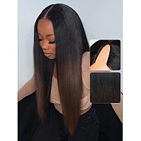 Julia Hair V Part Yaki Glueless Human Hair Wig Seamless Edge Clip In Half Wig Vpart Wig No Sew In No Glue Ombre Chestnut Brown U